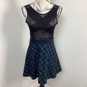 BDG Women’s Blue Green Plaid Aline Mini Skirt Black Waistband Urban Outfitters